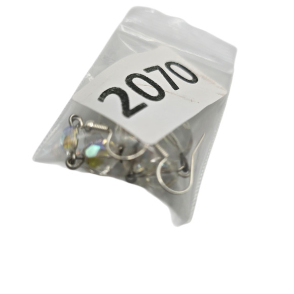 Pierced Earrings Aurora Borealis Crystal Dangle Silver Tone Glass Bead Drops - Picture 5 of 5